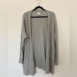 Peyton Jensen Gray Open Front Duster Cardigan Ribbed Long Sleeve 100% Cotton